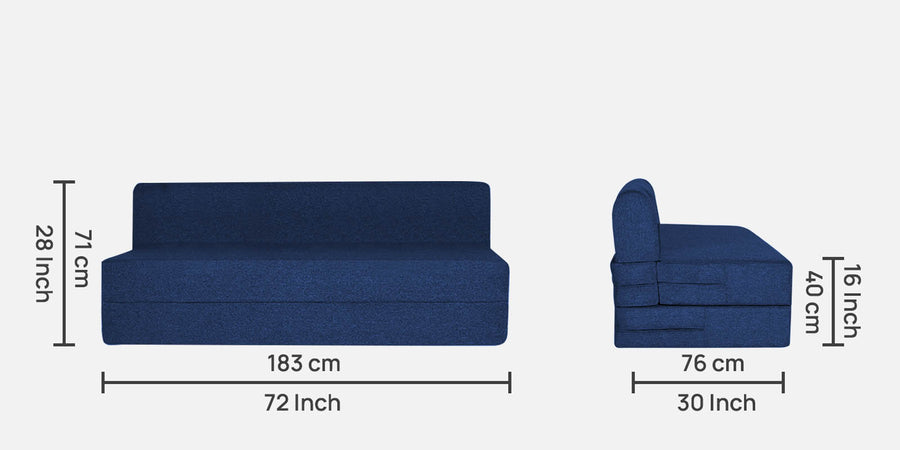 Fleepy Fabric 3 Seater Foldable Sofa Bed In Royal Blue Colour - Febonic Living