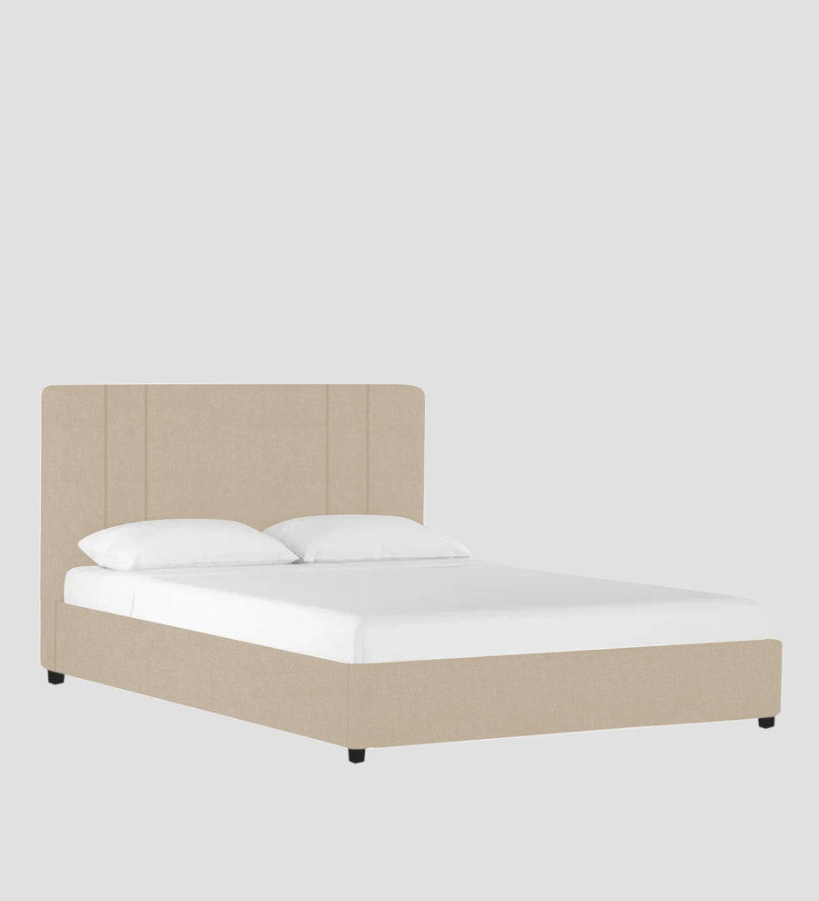 Asyra Velvet Upholstered King Size Bed In Cream Beige Colour With Box Storage - Febonic Living