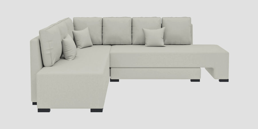 Corby Velvet Lhs 6 Seater Convertible Sofa Cum Bed In Bone Grey Colour - Febonic Living