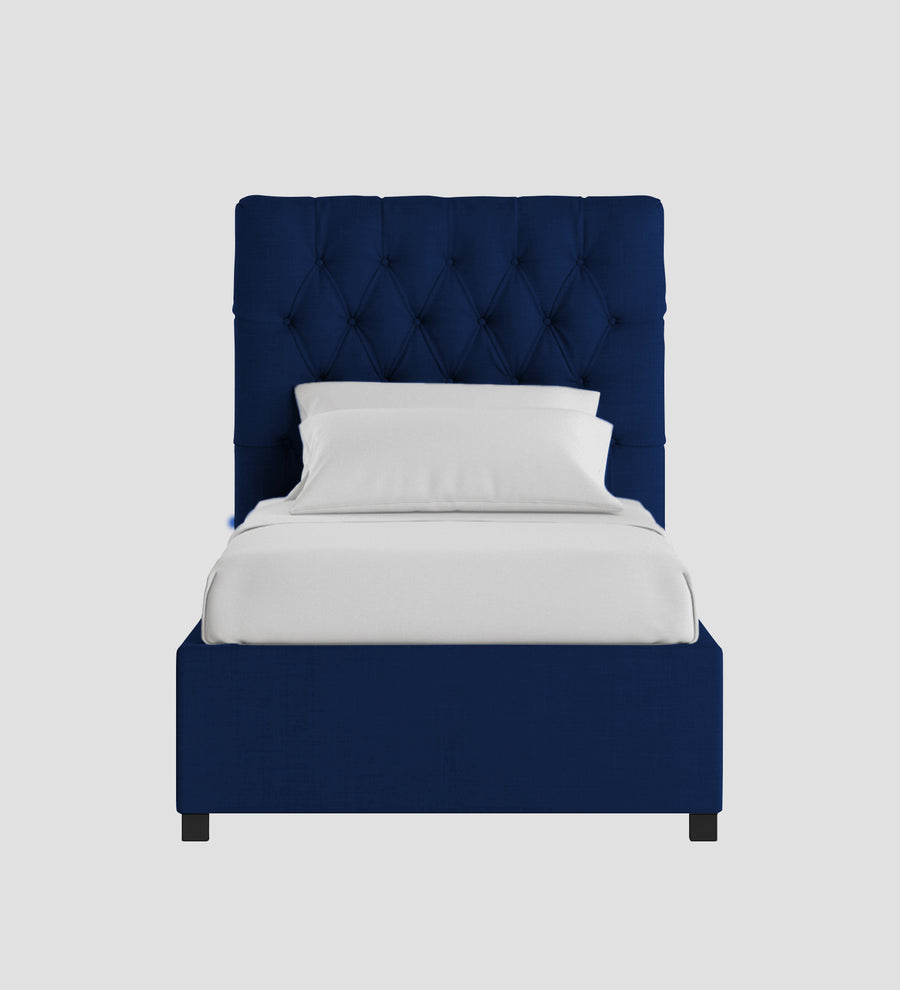Isko Fabric Upholstered Single Size Bed In Royal Blue Colour With Box Storage - Febonic Living