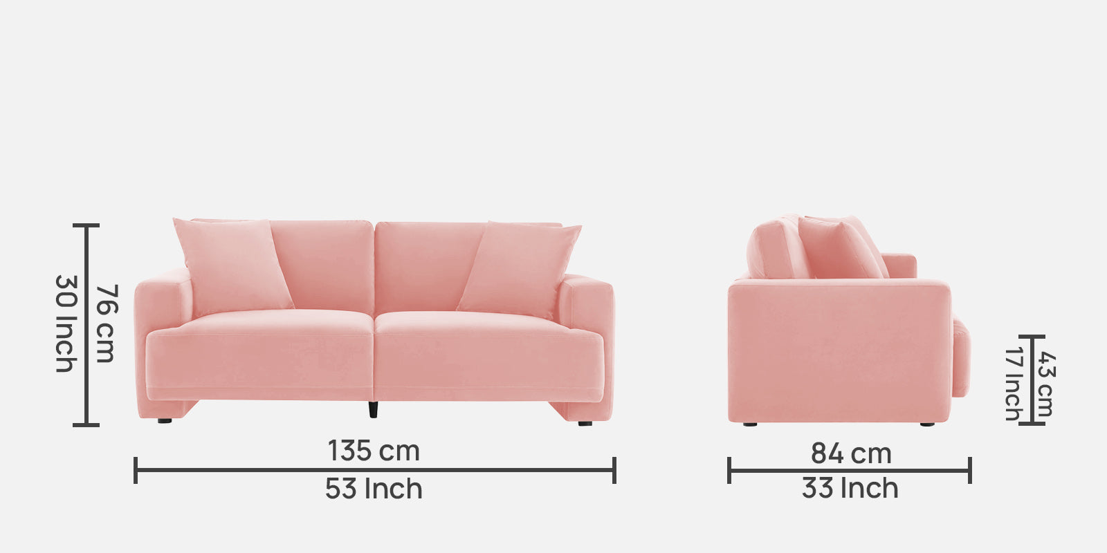 Kosta Velvet 2 Seater Sofa in Millennial Pink Colour