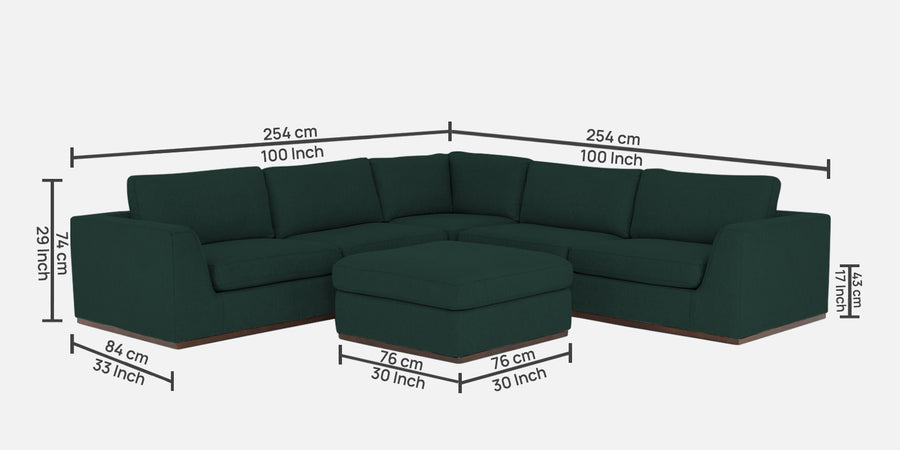 Freedom Velvet 6 Seater Lhs Corner Sofa In Forest Green Colour With Ottoman - Febonic Living