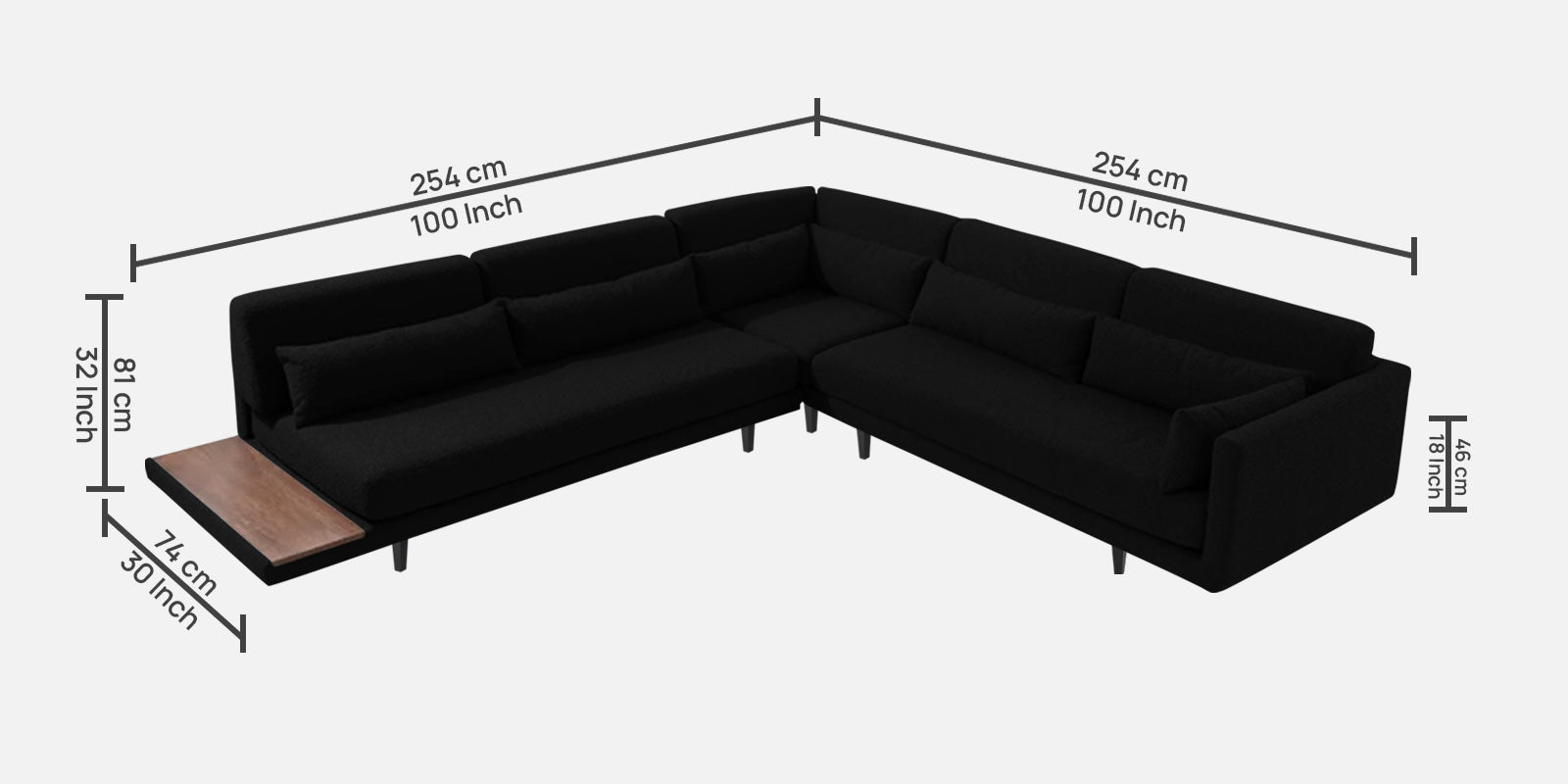 Malta Fabric 6 Seater LHS Sectional Sofa In zed black Colour