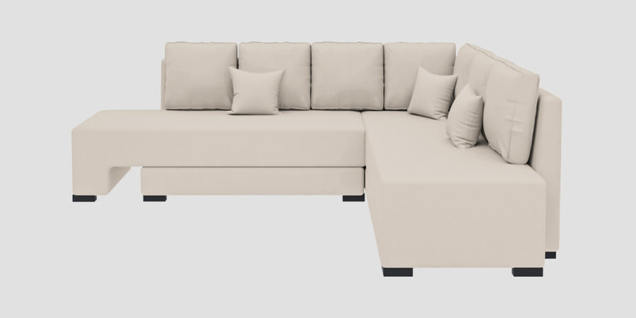 Corby Velvet Rhs 6 Seater Convertible Sofa Cum Bed In Camel Beige Colour - Febonic Living