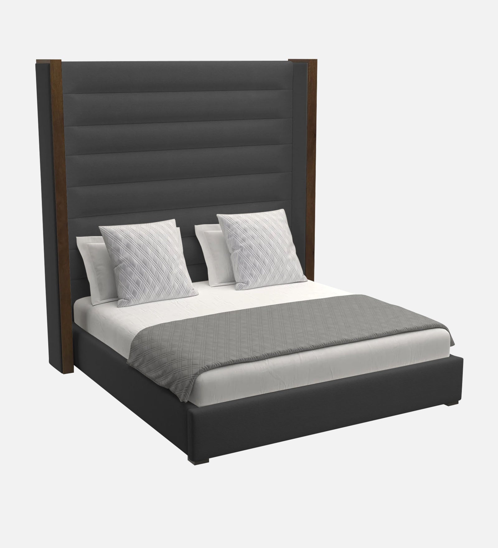 Sunny Fabric King Size Bed In Charcoal Grey Colour