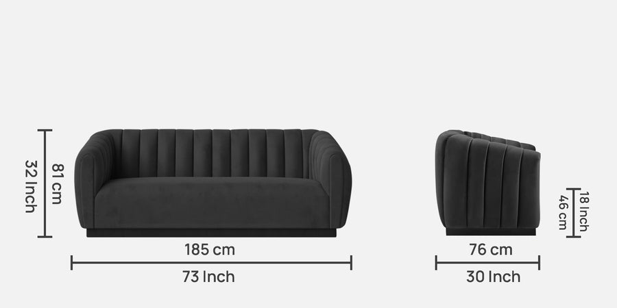 Ferry Velvet 3 Seater Sofa In Hory Grey Colour - Febonic Living