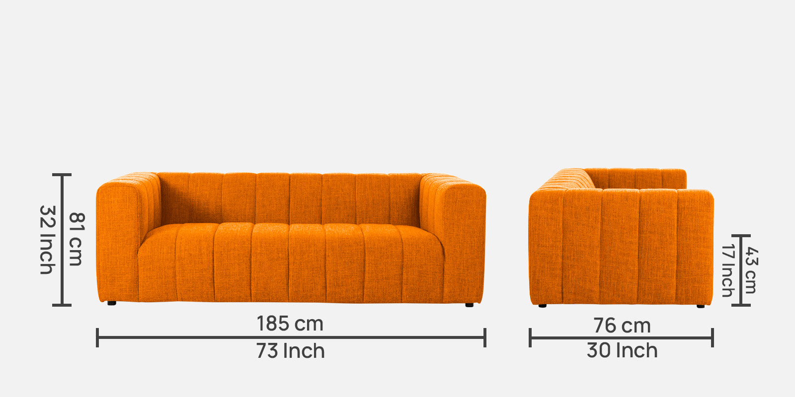 Lara Fabric 3 Seater Sofa in Vivid Orange Colour