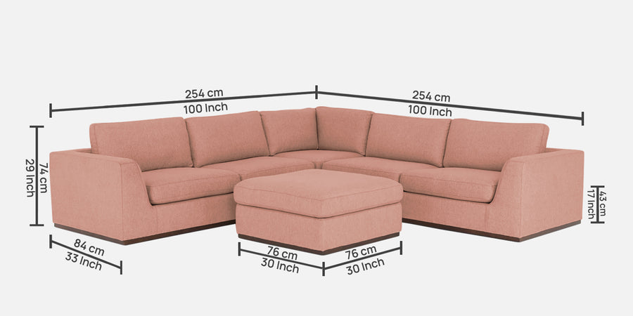 Freedom Velvet 6 Seater Lhs Corner Sofa In Blush Pink Colour With Ottoman - Febonic Living