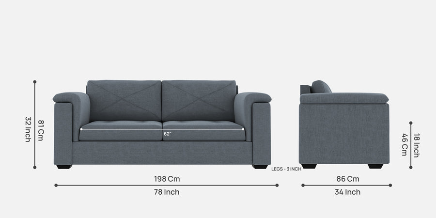 Andres Fabric 3 Seater Sofa In Indigo Blue Colour - Febonic Living