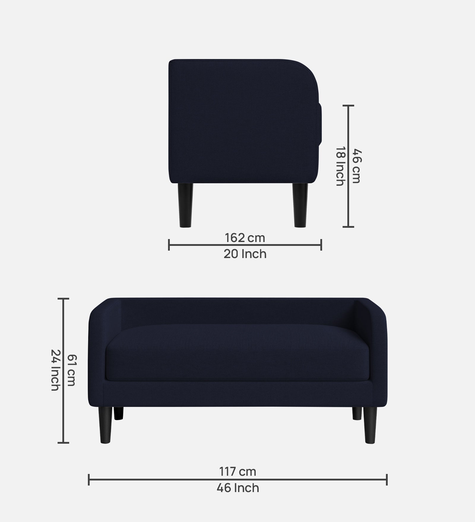 Maya Fabric Bench In Royal Blue Colour