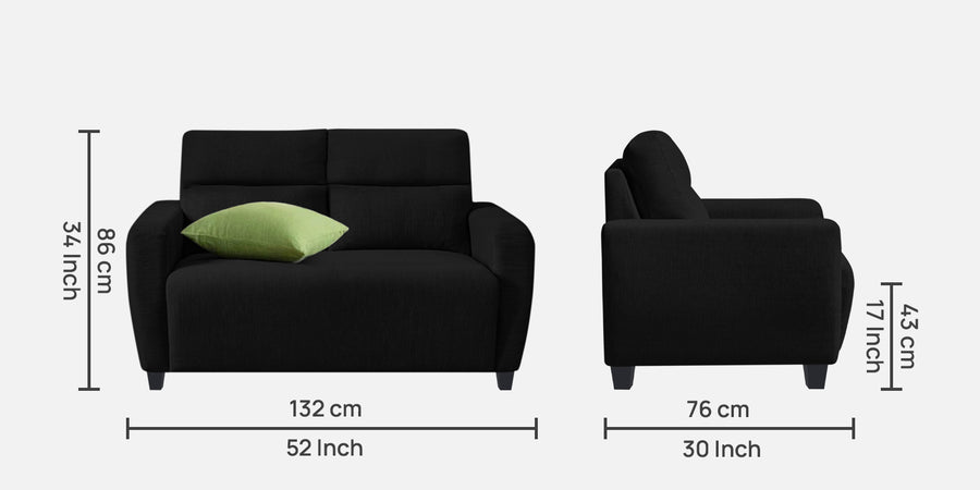 Bakadi Fabric 2 Seater Sofa In Zed Black Colour - Febonic Living