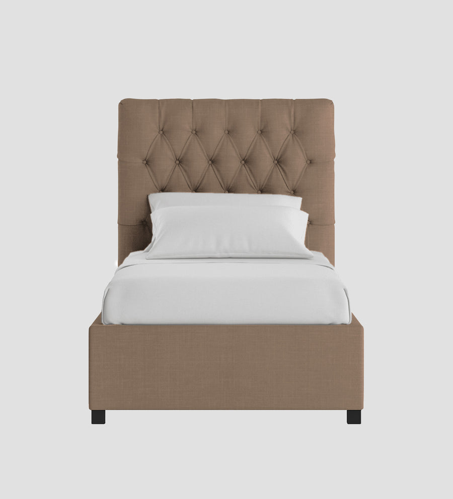 Isko Fabric Upholstered Single Size Bed In Cookie Beige Colour With Box Storage - Febonic Living