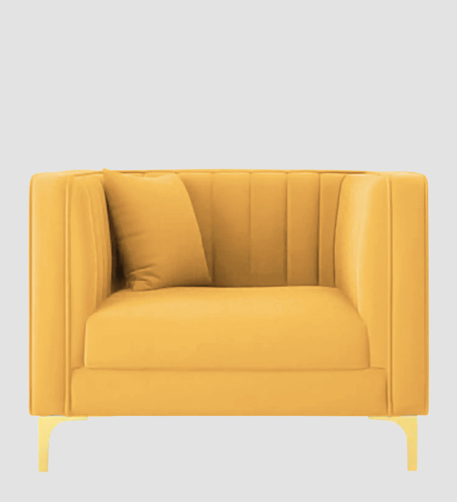 Saban Velvet 1 Seater Sofa In Turmeric Yellow Colour - Febonic Living