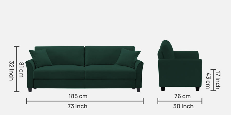 Daroo Velvet 3 Seater Sofa In Forest Green Colour - Febonic Living