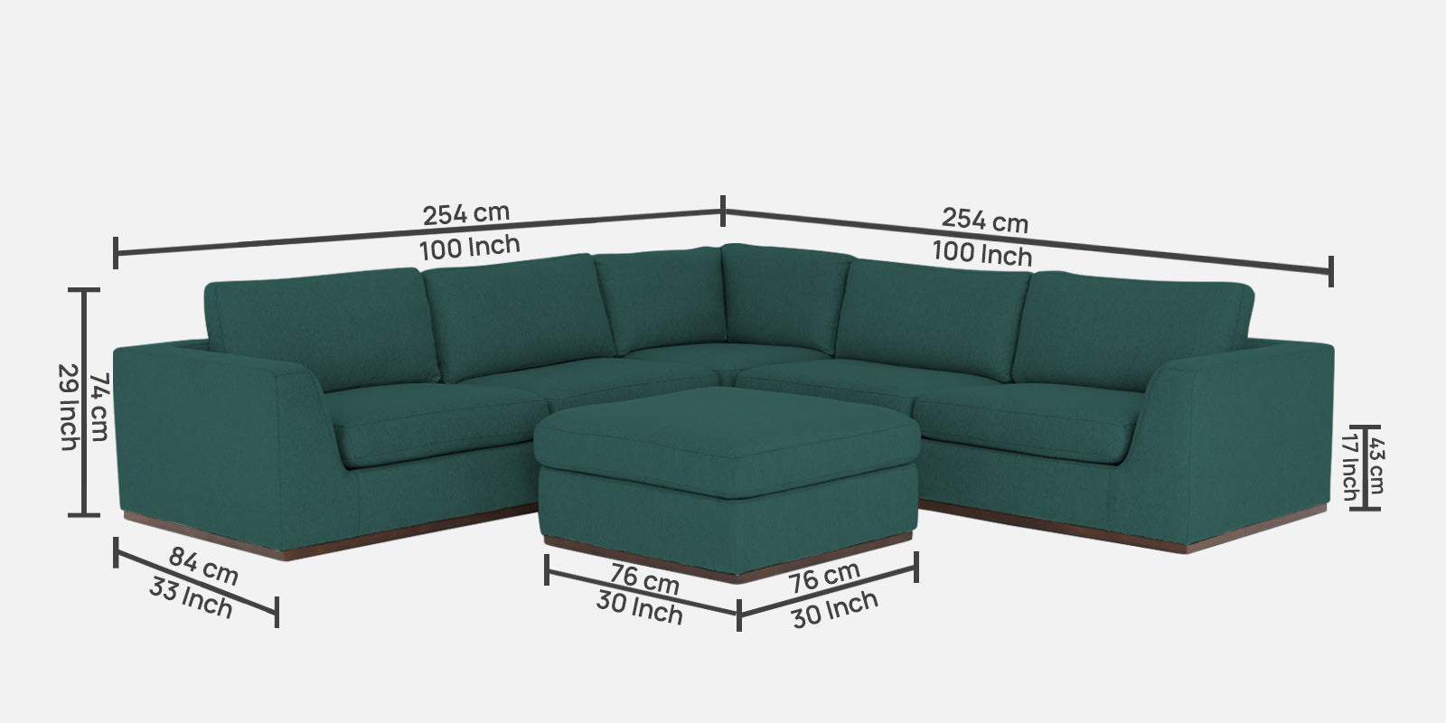 Freedom Velvet 6 Seater RHS Sectional Sofa In Pine Green Colour