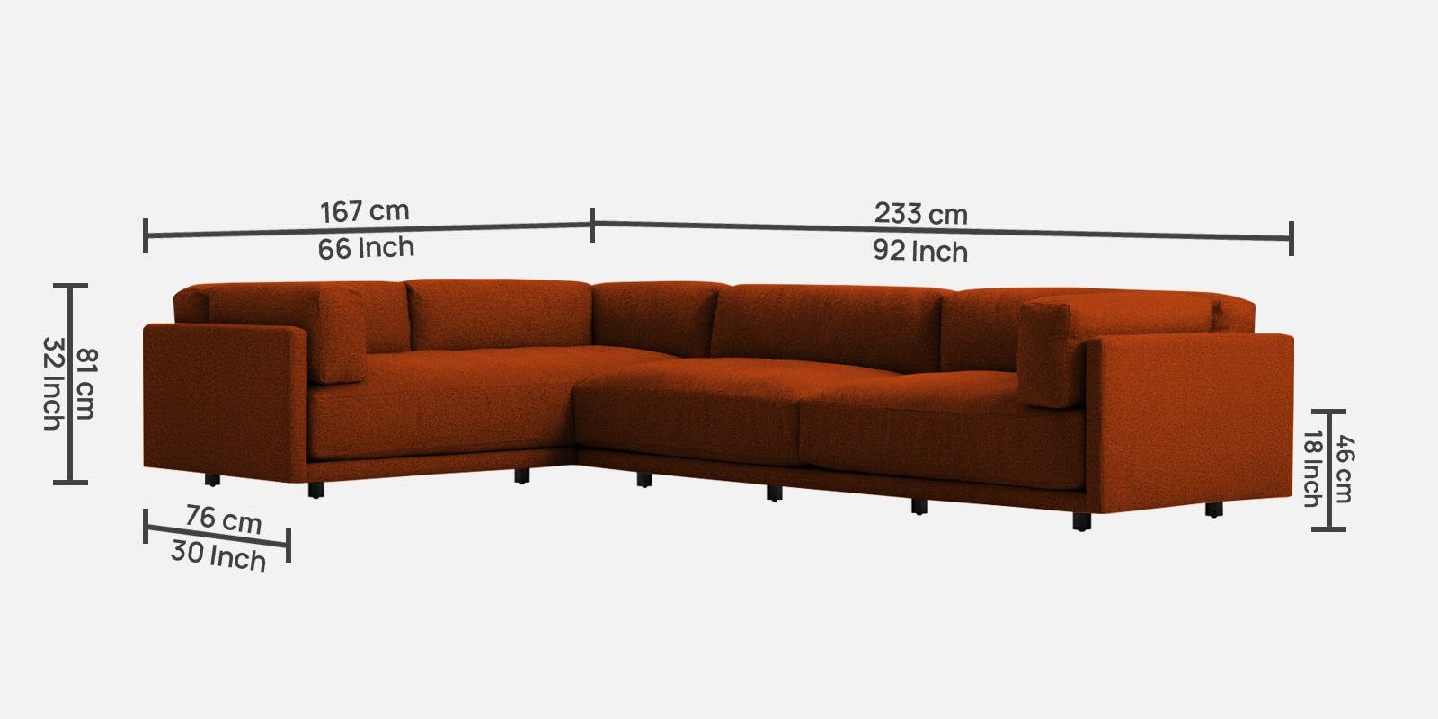 Nixon Fabric 6 Seater RHS Sectional Sofa In Burnt Orange Colour