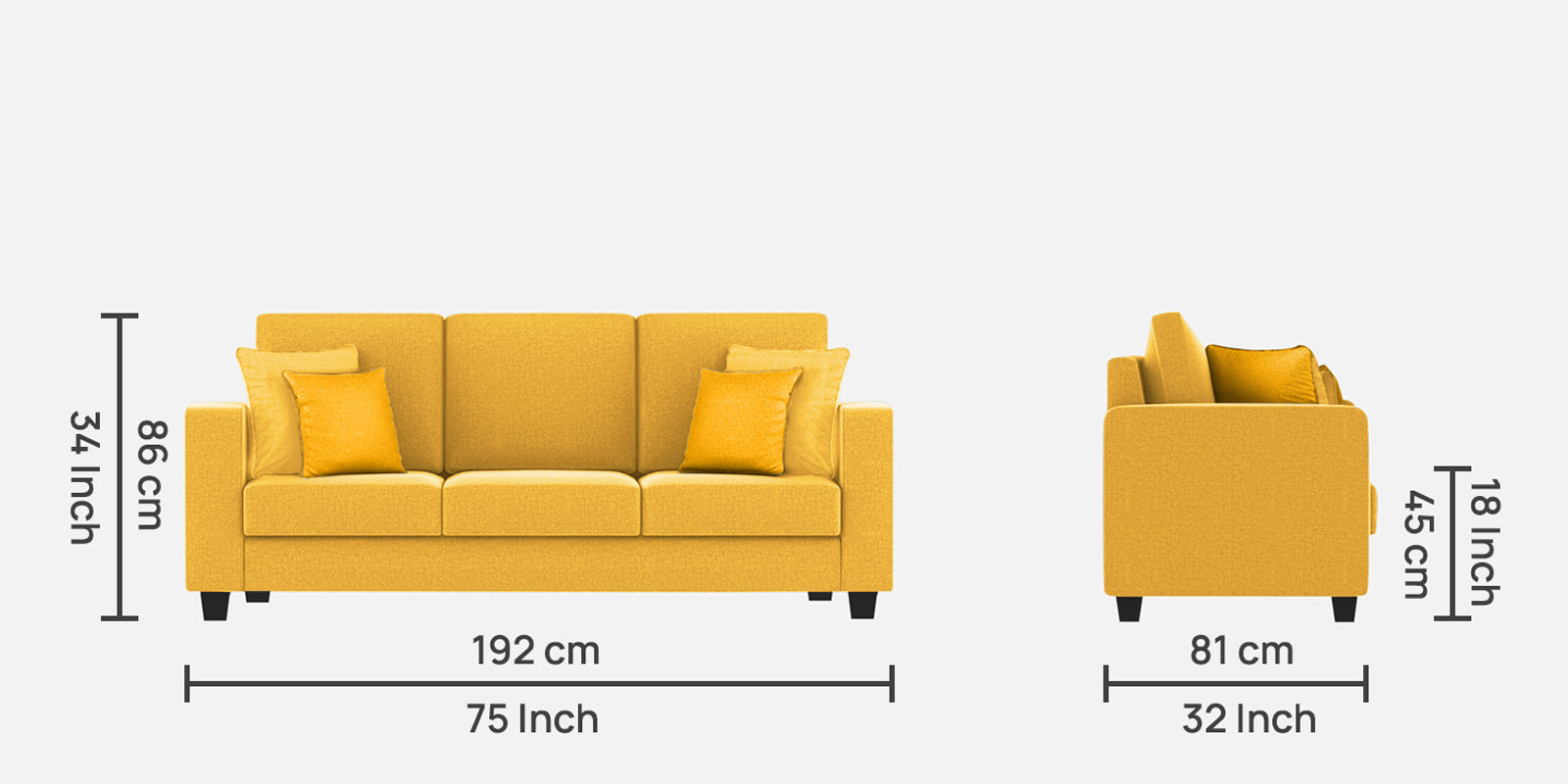 Nabi Fabric 3 Seater Sofa In Bold Yellow Colour