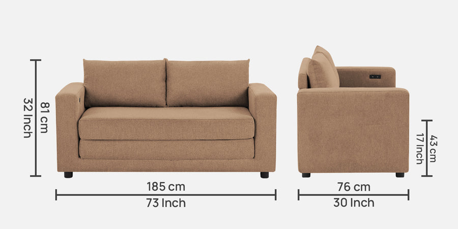 Roman Fabric 3 Seater Foldable Sofa Cum Bed In Cookie Beige Colour With Usb Port - Febonic Living