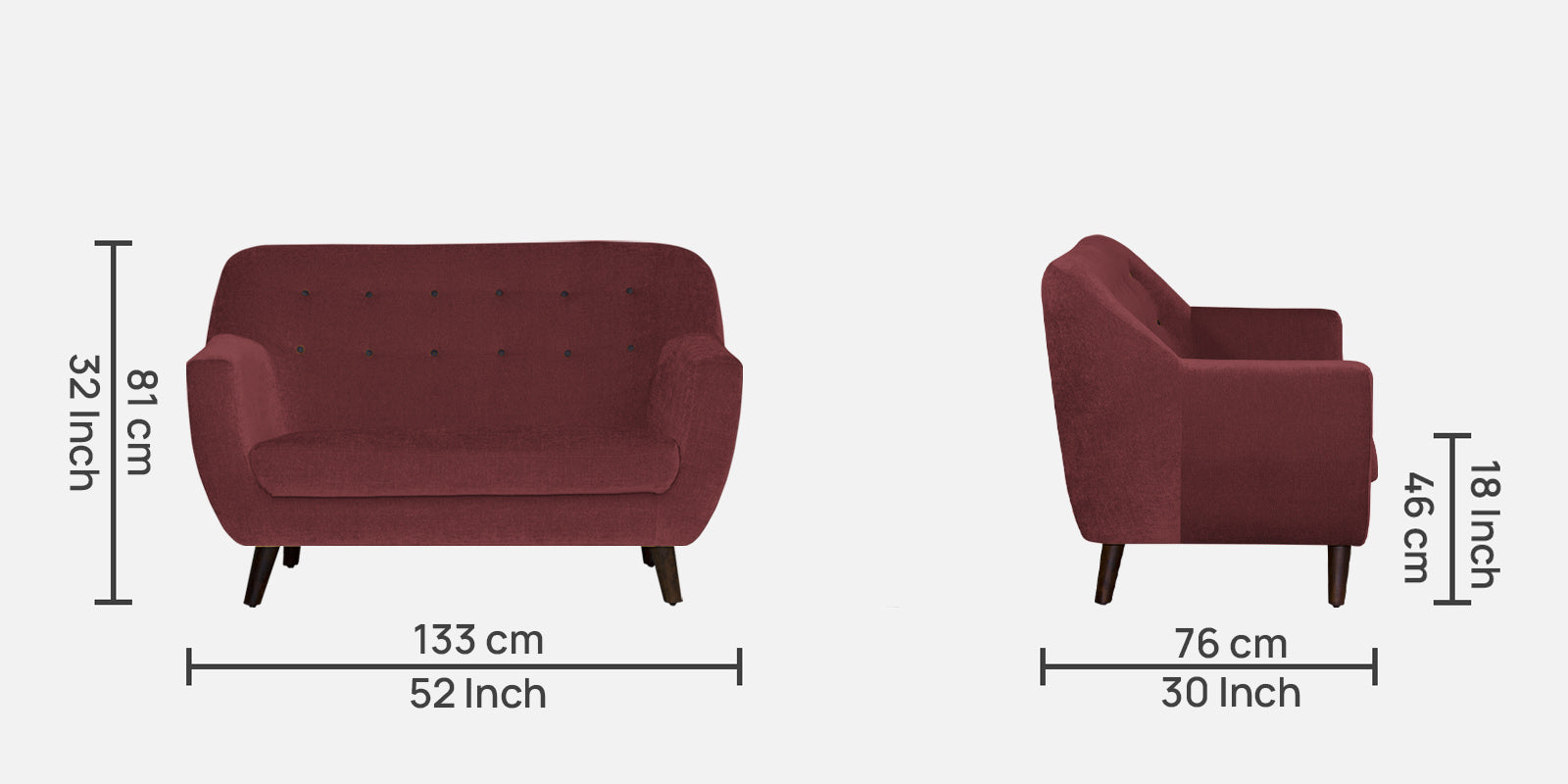 German Fabric 2 Seater Sofa in Blaze red Colour