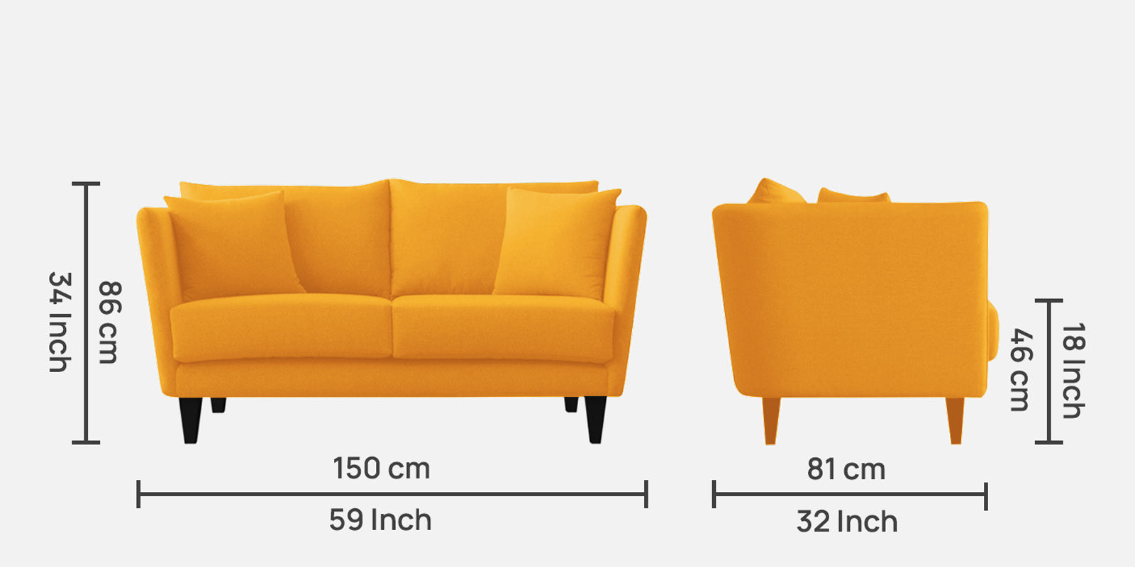 Norway Velvet 2 Seater Sofa In Safforn Yellow Colour