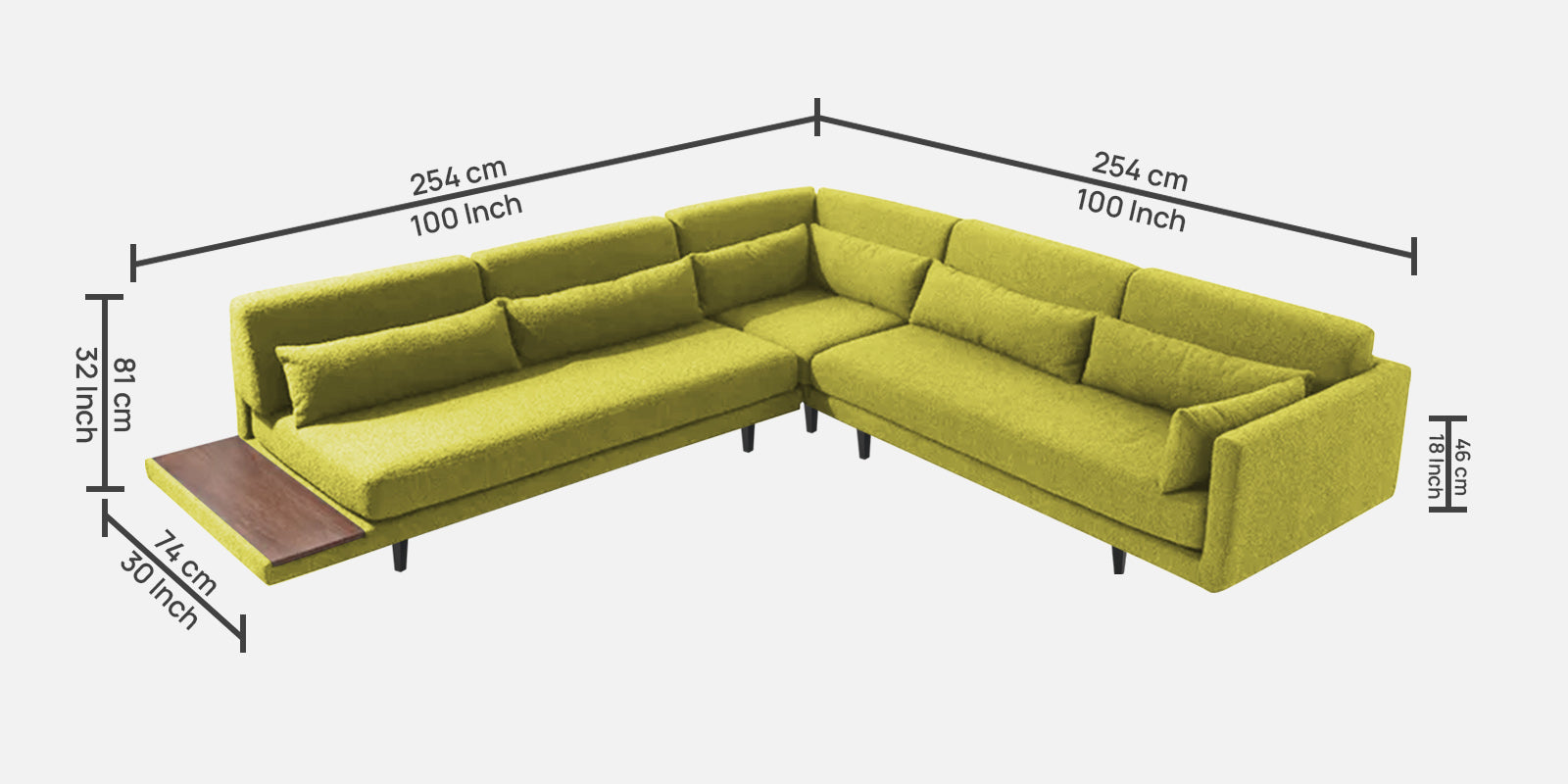 Malta Fabric 6 Seater LHS Sectional Sofa In Parrot Green Colour