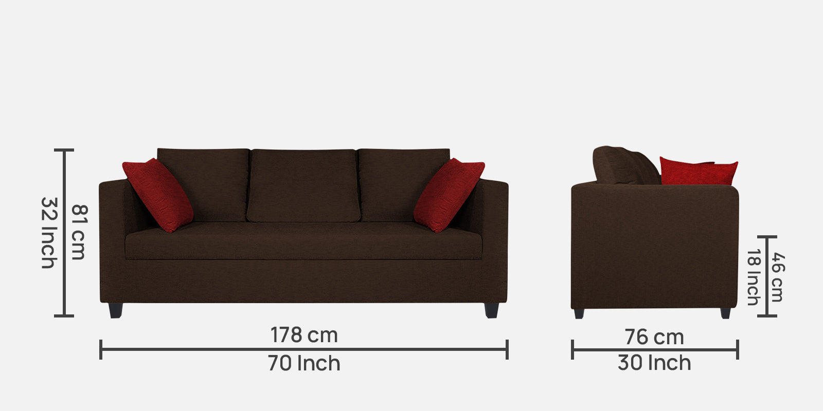 Nuska Fabric 3 Seater Sofa in Cidar Brown Colour