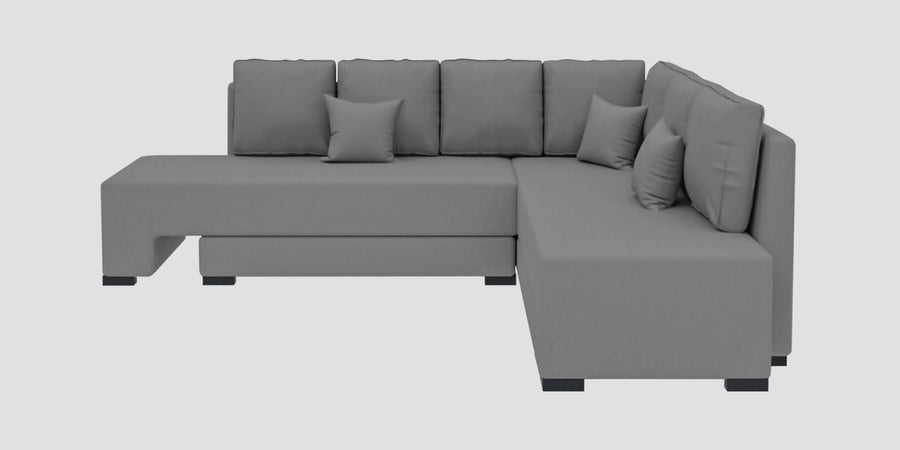 Corby Velvet Rhs 6 Seater Convertible Sofa Cum Bed In Light Grey Colour - Febonic Living