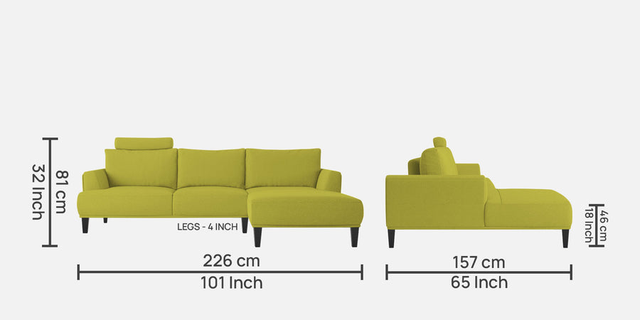 Como Fabric Lhs Sectional Sofa 3 Lounger In Parrot Green Colour - Febonic Living