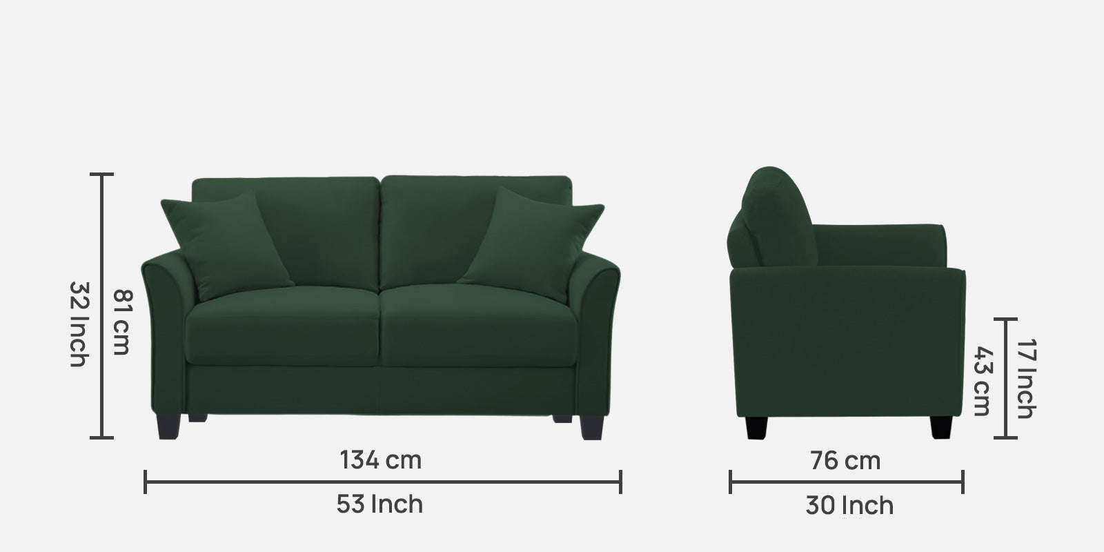 Daroo Velvet 2 Seater Sofa In Amazon Green Colour