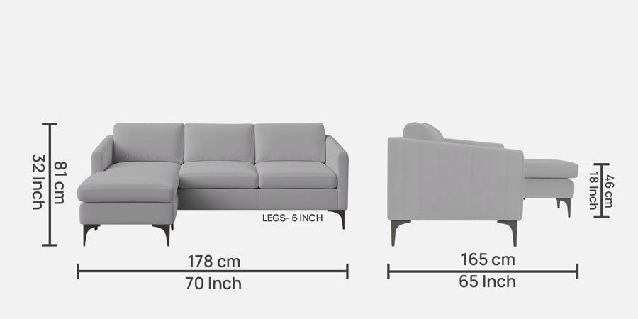Haru Fabric Rhs Sectional Sofa 2 Lounger In Concrete Grey Colour - Febonic Living