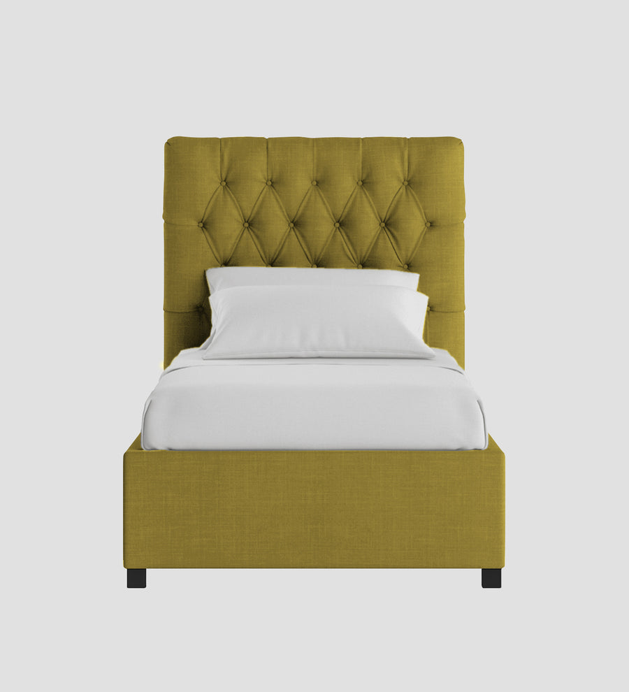 Isko Fabric Upholstered Single Size Bed In Parrot Green Colour With Box Storage - Febonic Living