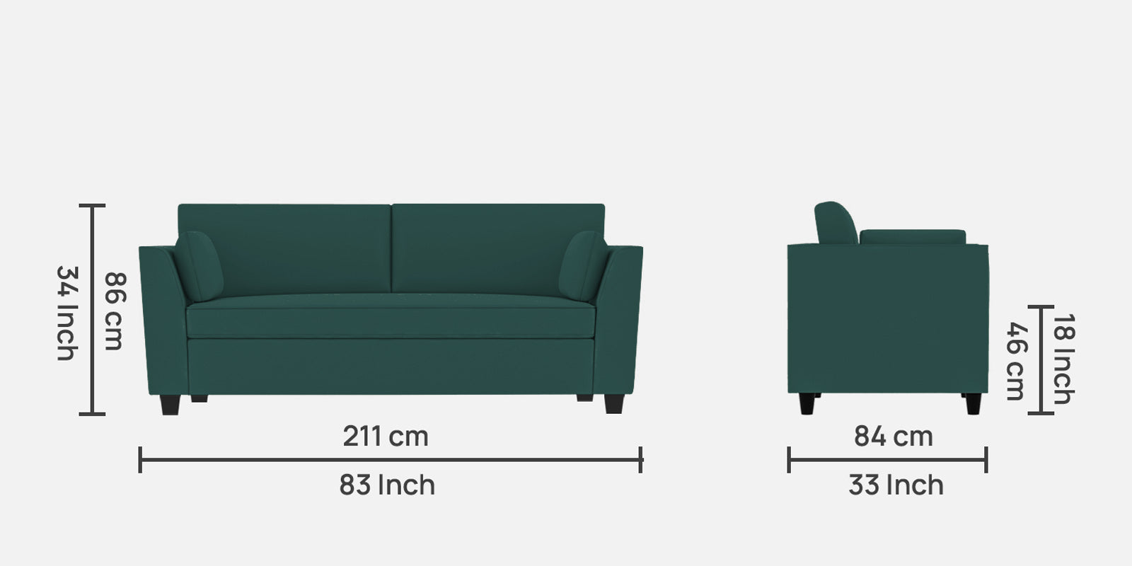 Bristo Velvet 3 Seater Sofa in pine green Colour With Storage