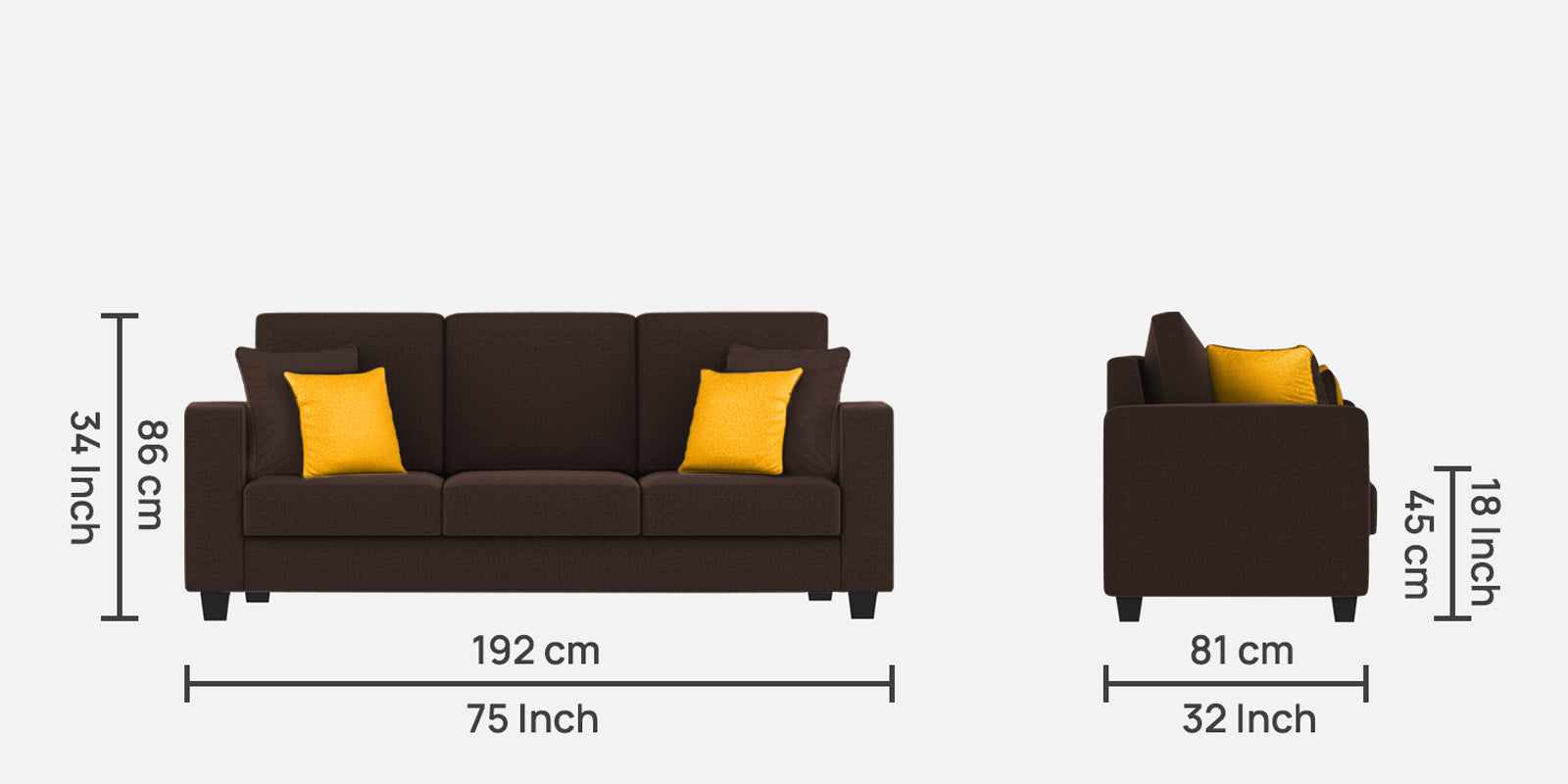 Nabi Fabric 3 Seater Sofa In Coffee Brown Colour