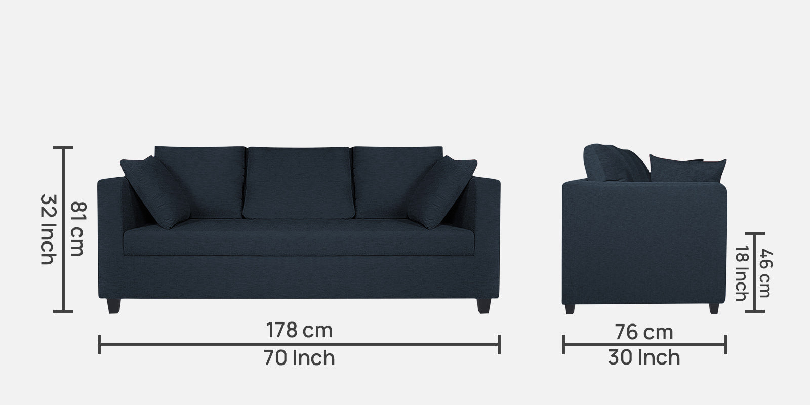 Nuska Fabric 3 Seater Sofa in Denim Blue Colour