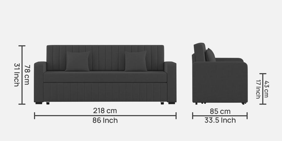Calra Fabric 3 Seater Pull Out Sofa Cum Bed In Charcoal Grey Colour With Storage - Febonic Living