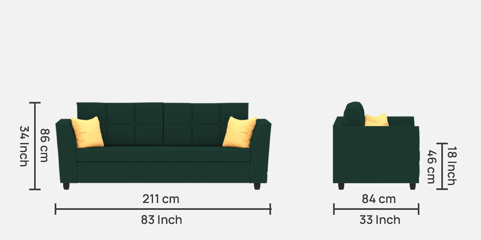 Nestin Velvet 3 Seater Sofa in Forest Green Colour