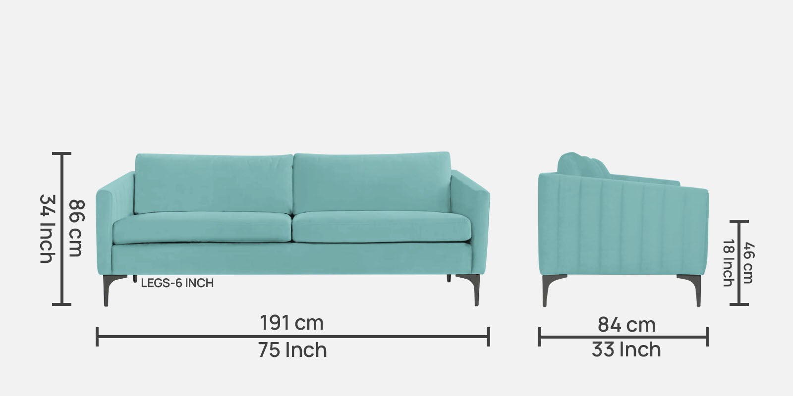 Haru Velvet 3 Seater Sofa in Barmunda Aqua Colour