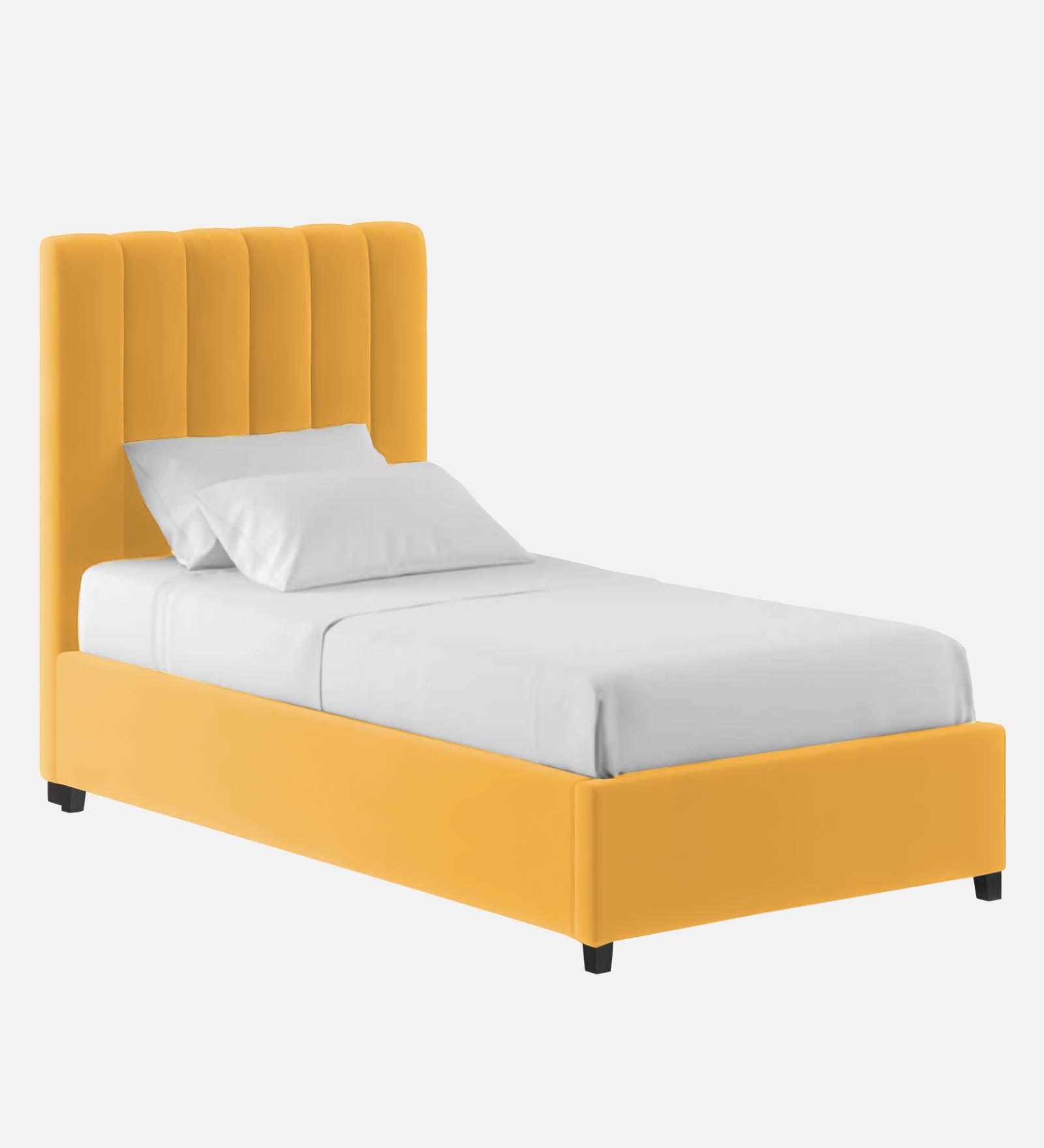 Lara Velvet Single Size Bed In Turmeric Yellow In Colour