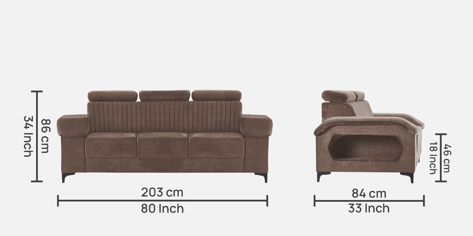 Draco Fabric 3 Seater Sofa in Ginger Brown Colour