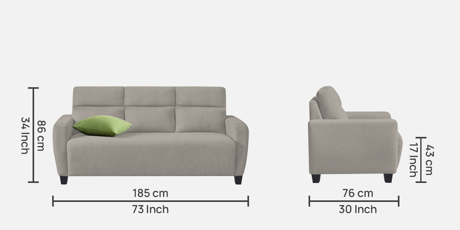 Bakadi Fabric 3 Seater Sofa In Ash Grey Colour - Febonic Living