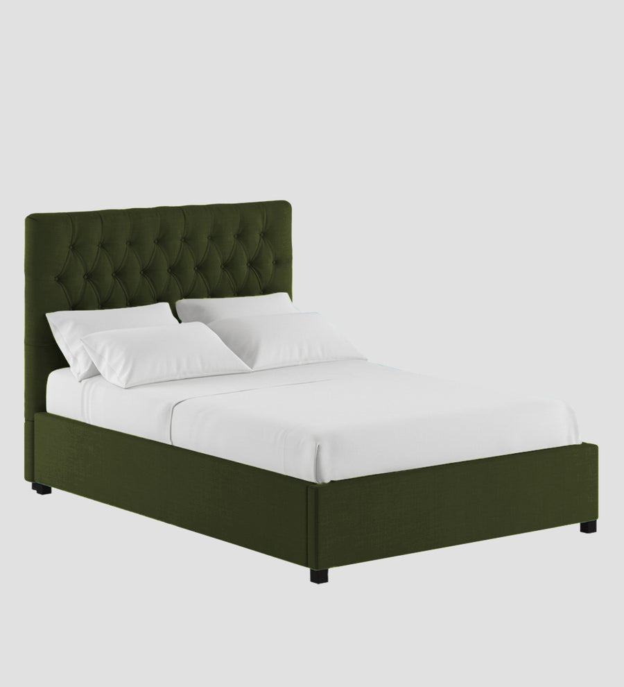 Isko Fabric Upholstered King Size Bed In Olive Green Colour With Box Storage - Febonic Living