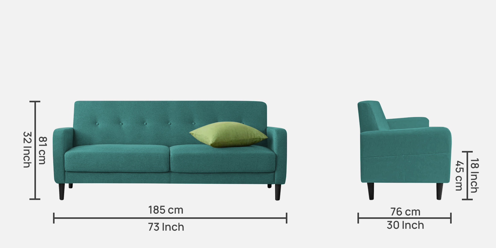 Marq Fabric 3 Seater Sofa in Sea Green Colour