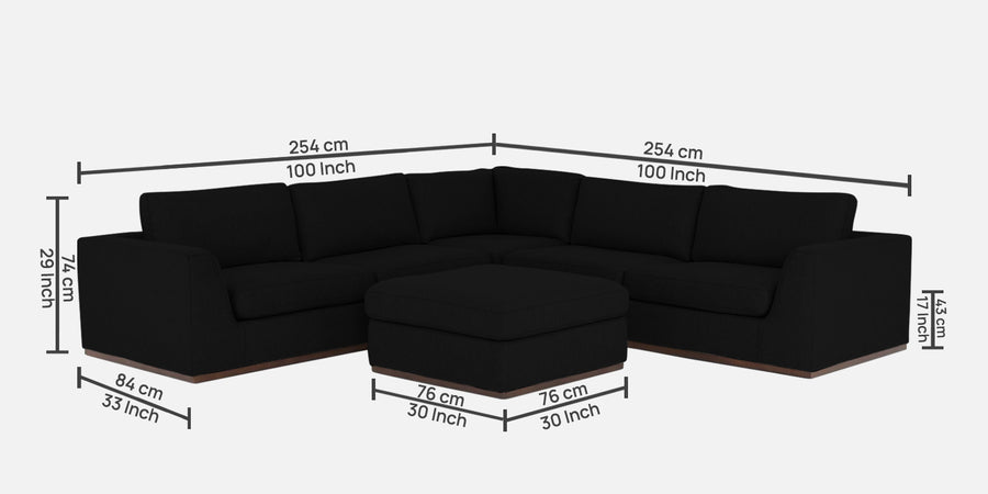 Freedom Velvet 6 Seater Lhs Corner Sofa In Adam Black Colour With Ottoman - Febonic Living