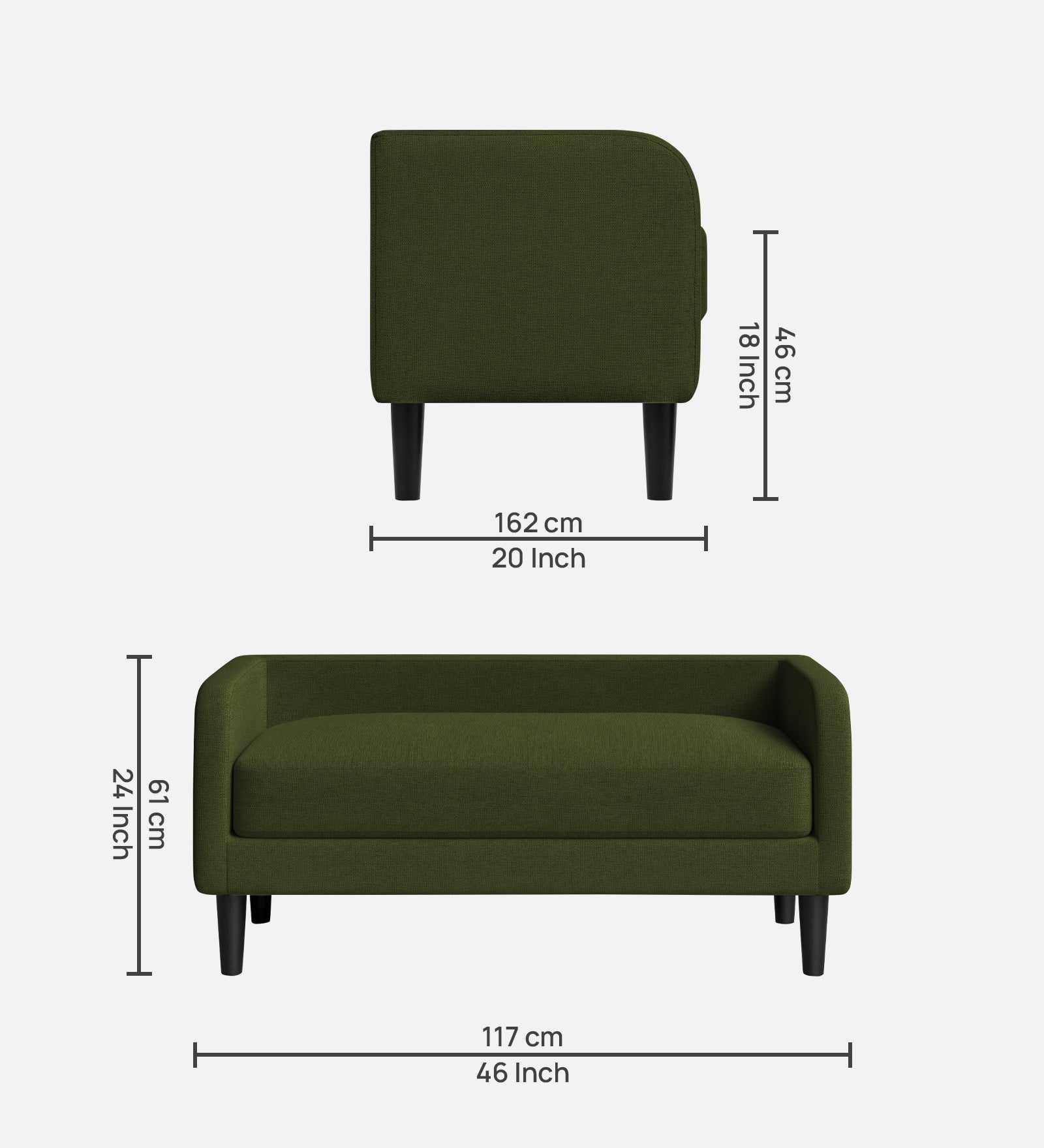 Maya Fabric Bench In Olive Green Colour