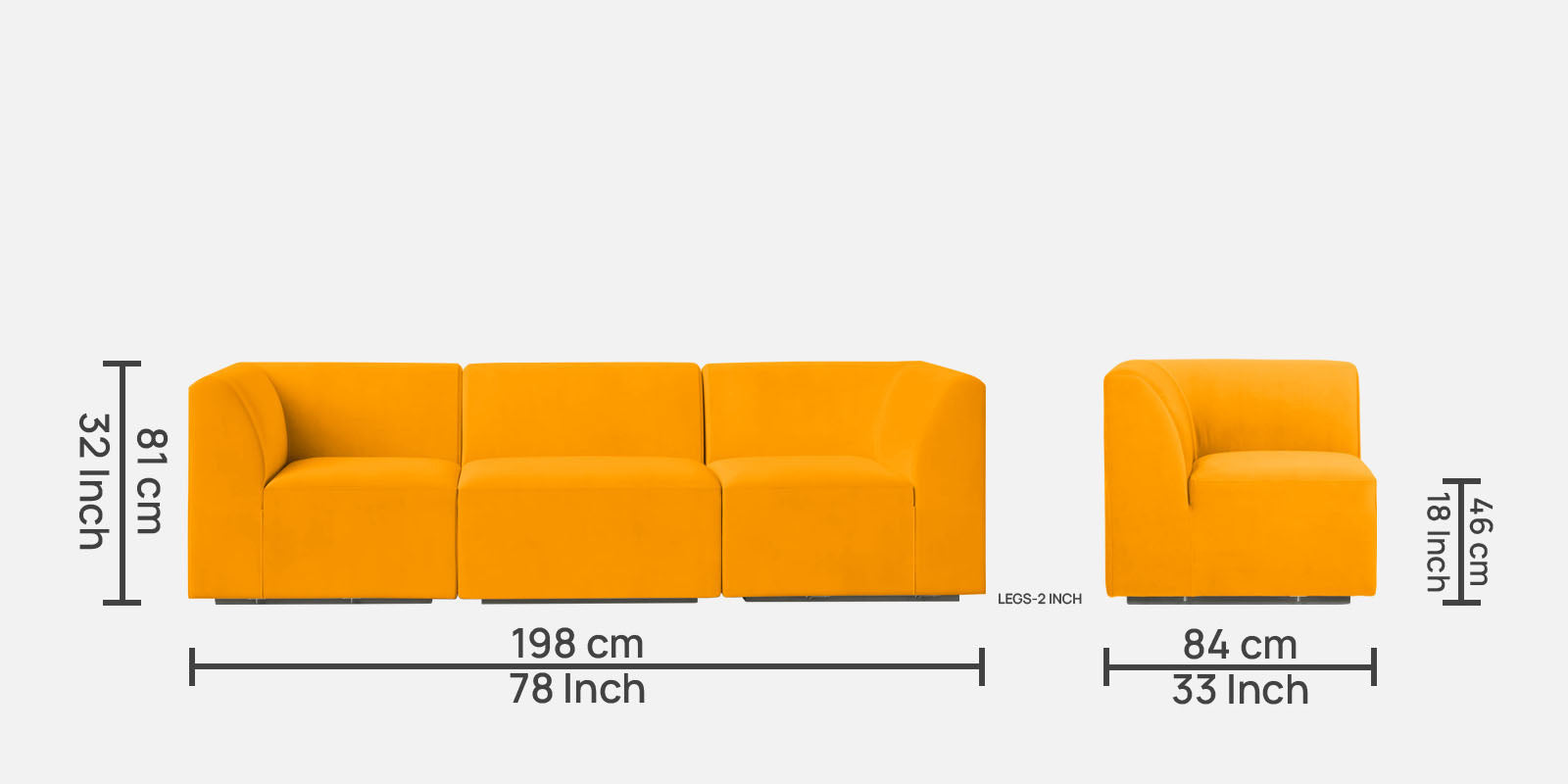 Bufa Velvet 3 Seater Sofa in Saffron yellow Colour