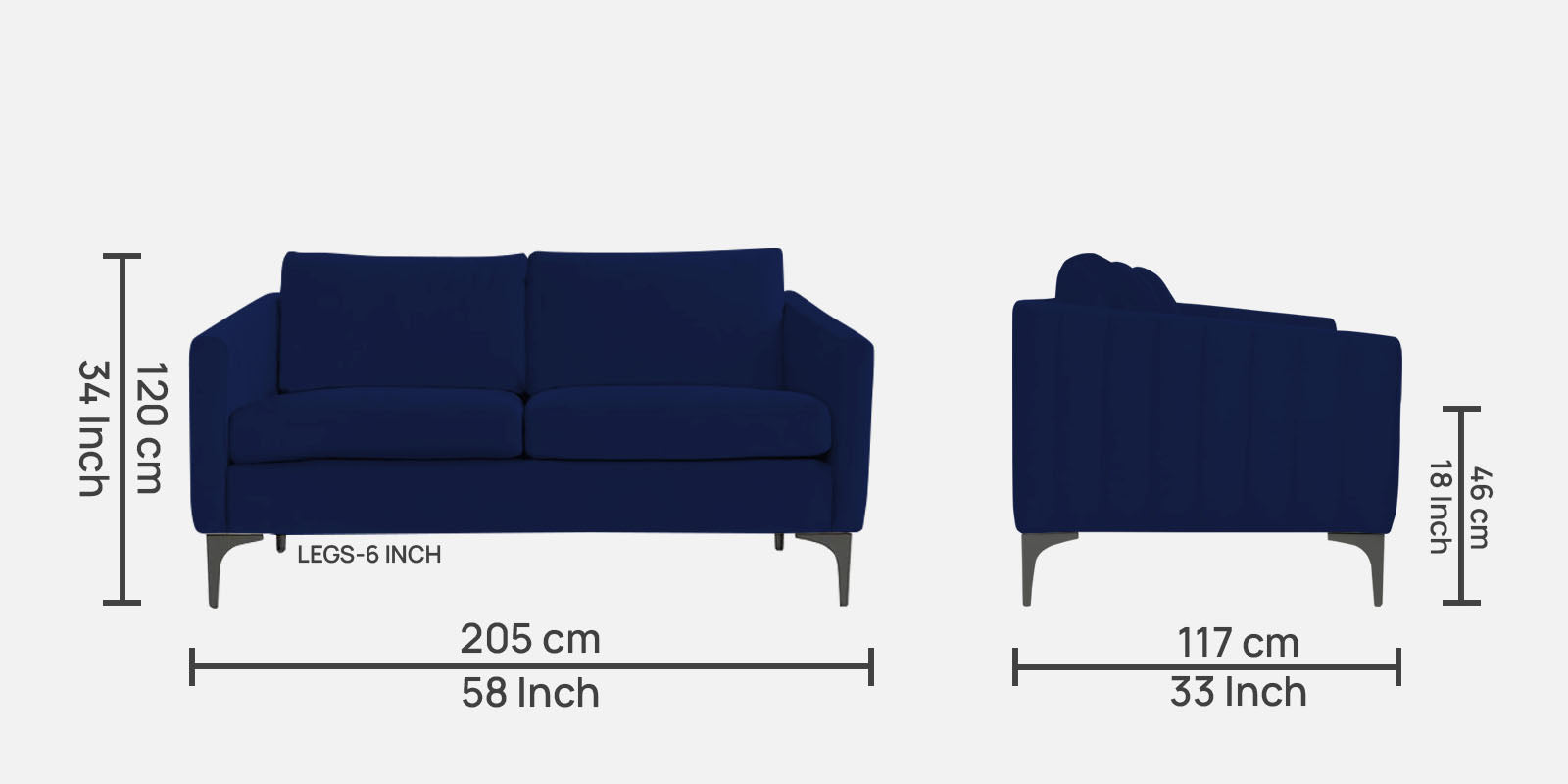 Haru Velvet 2 Seater Sofa in Indigo Blue Colour