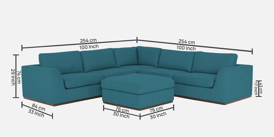 Freedom Velvet 6 Seater Lhs Corner Sofa In Aqua Blue Colour With Ottoman - Febonic Living