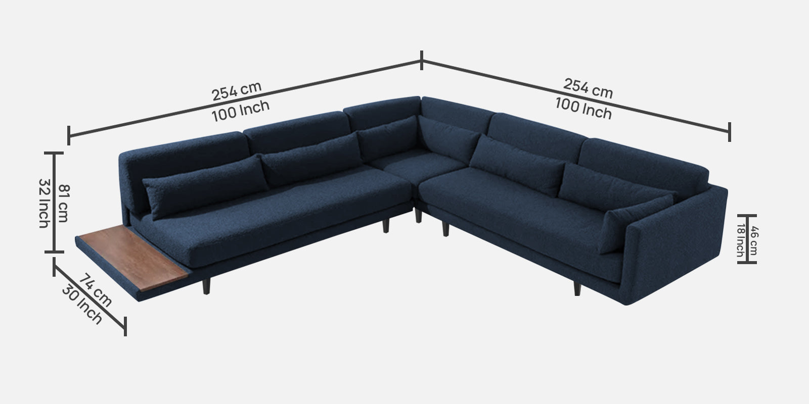 Malta Fabric 6 Seater LHS Sectional Sofa In Denim Blue Colour