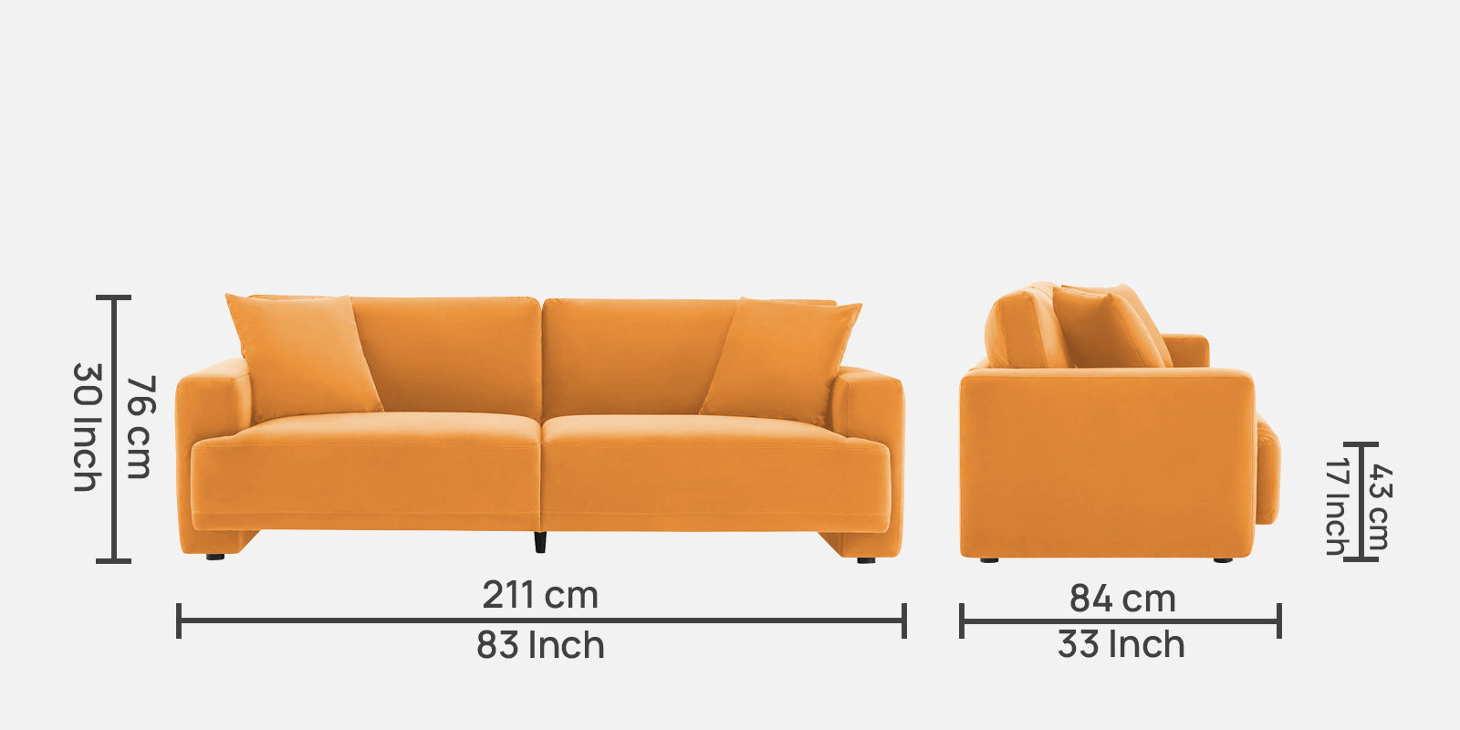 Kosta Velvet 3 Seater Sofa in Tangerine Orange Colour