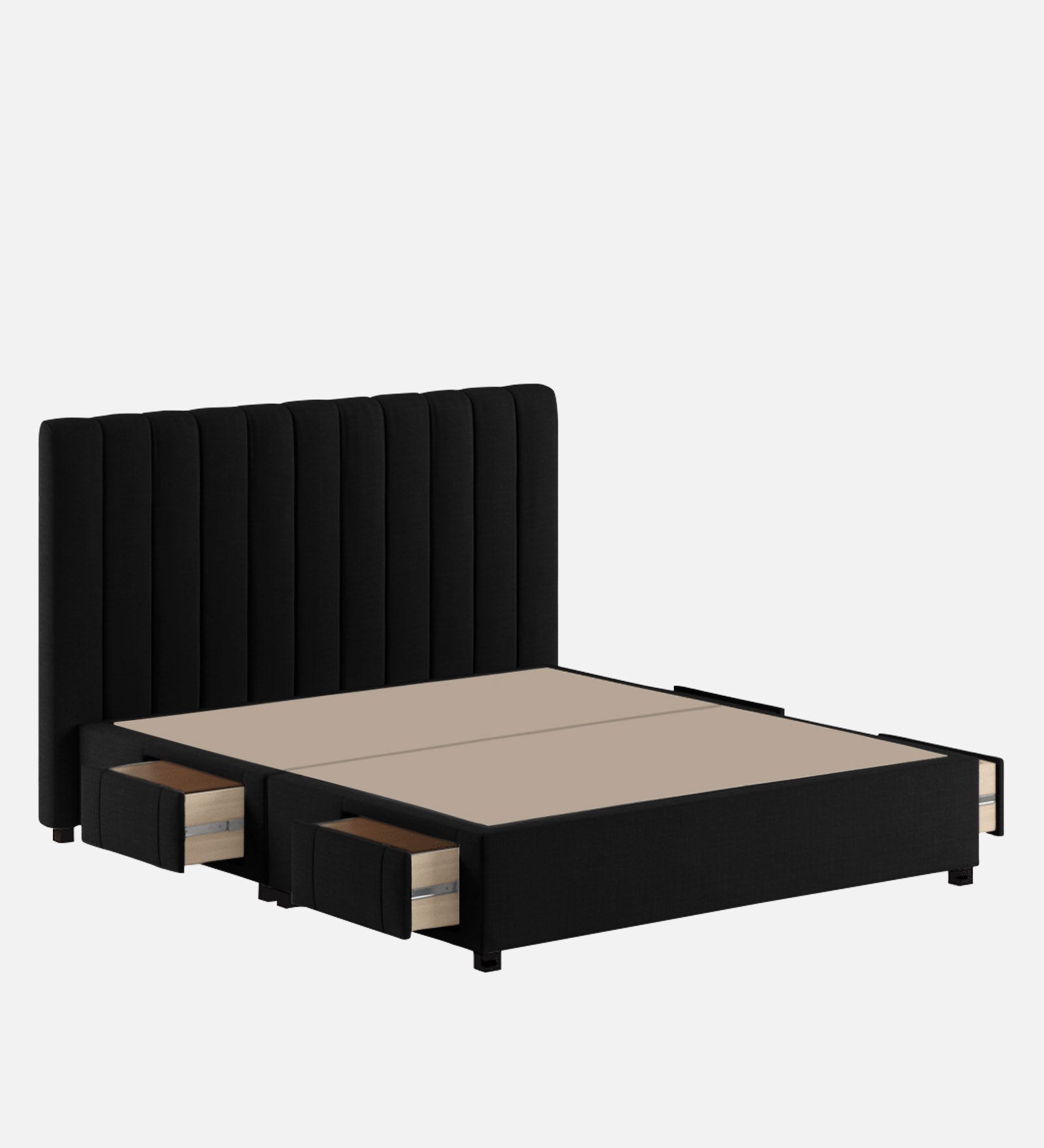 Nivi Fabric King Size Bed In Zed Black Colour With Drawer Storage